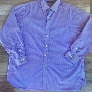 Polo Ralph Lauren Men’s Dress Shirt Purple Gingham 18 34/35–Pony Logo at Hem